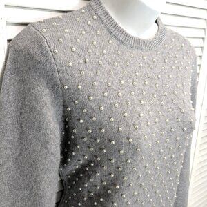 BROOKS BROTHERS Women's Wool Cashmere Sweater Gray w Pearls Small Italian